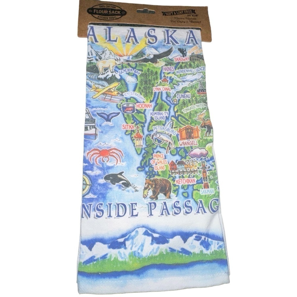 NWT Alaska inside passage flour sack Tea dish Towel - Picture 1 of 2